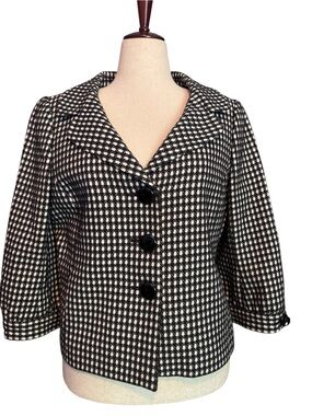 Ann Taylor Black & White Houndstooth Cropped Blazer, Sz 14, NWOT